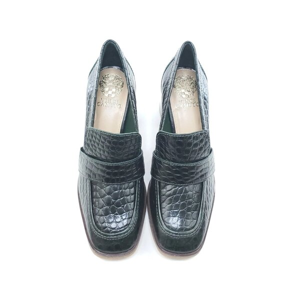 Vince Camuto Ezerna Croc Leather Loafer Heels Womens Green Block Heel 7.5M EU 38 - Picture 5 of 10
